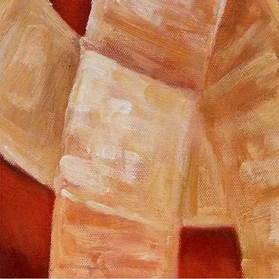 Wide Red Ribbon Loop Painting, 135 x 100 cm in red — detail