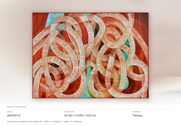 Wide Red Ribbon Loop Painting, 135 x 100 cm in red — dimensions