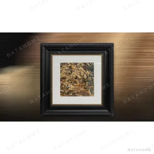 Gold Fragment Collage in Ornate Black Frame, 65 x 65 cm — in a room setting