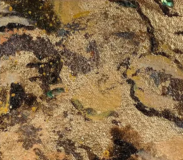 Gold Fragment Collage in Ornate Black Frame, 65 x 65 cm — detail