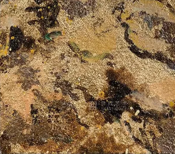 Gold Fragment Collage in Ornate Black Frame, 65 x 65 cm — detail