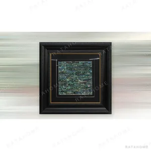 Mother of Pearl Mosaic in Ornate Black Frame, 65 x 65 cm — in a room setting