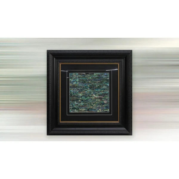Mother of Pearl Mosaic in Ornate Black Frame, 65 x 65 cm — in a room setting