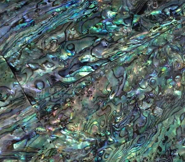Mother of Pearl Mosaic in Ornate Black Frame, 65 x 65 cm — detail