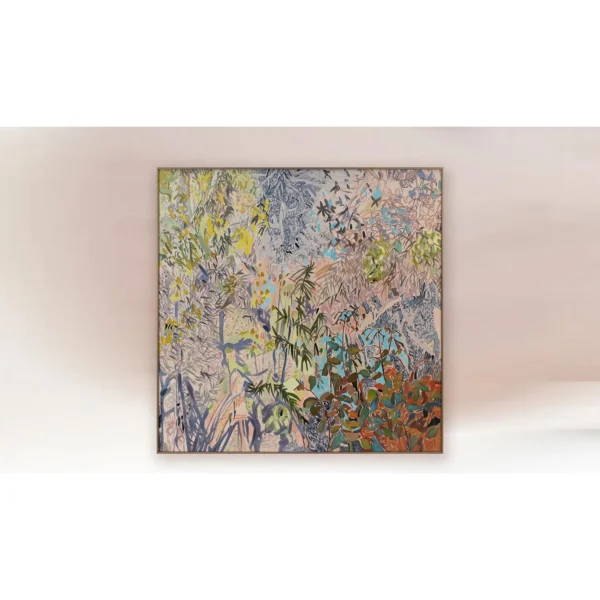 Wildflower Tangle Painting, 100 x 100 cm in rose stone — in a room setting