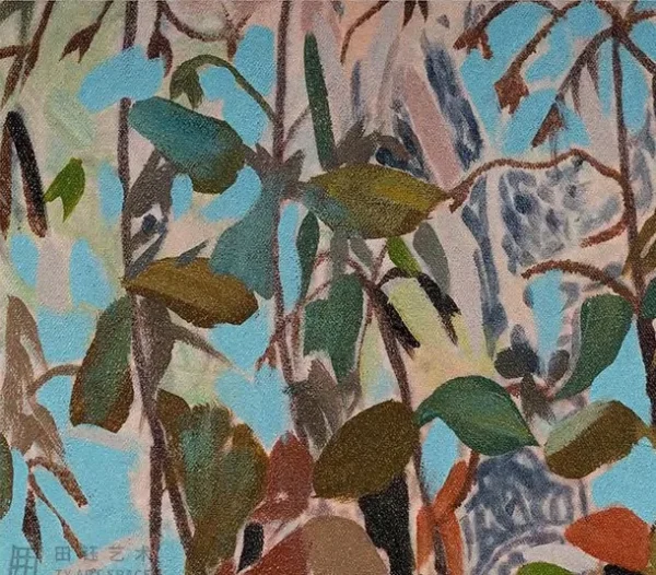 Wildflower Tangle Painting, 100 x 100 cm in rose stone — detail