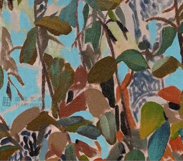 Wildflower Tangle Painting, 100 x 100 cm in rose stone — detail