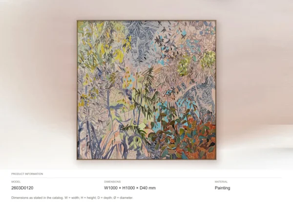 Wildflower Tangle Painting, 100 x 100 cm in rose stone — dimensions
