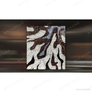 Brown Crackle River Relief on White, 160 x 180 cm in clay — in a room setting