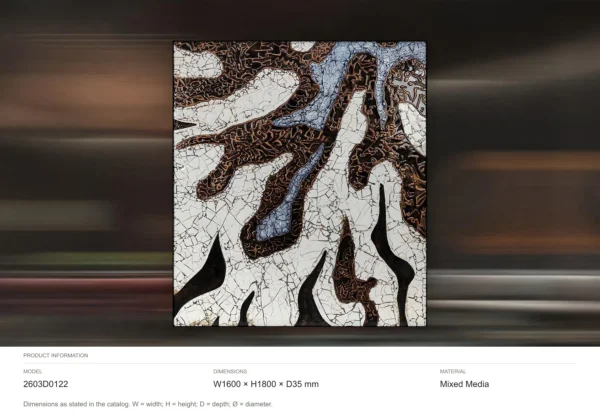 Brown Crackle River Relief on White, 160 x 180 cm in clay — dimensions