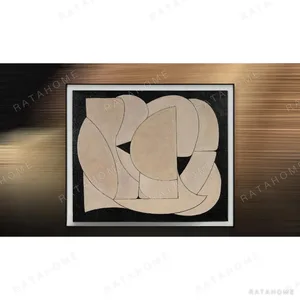 Tan Cut-Out Shapes on Cream in Black Frame, 100 x 85 cm — in a room setting