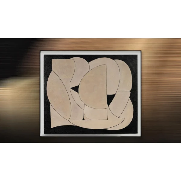 Tan Cut-Out Shapes on Cream in Black Frame, 100 x 85 cm — in a room setting