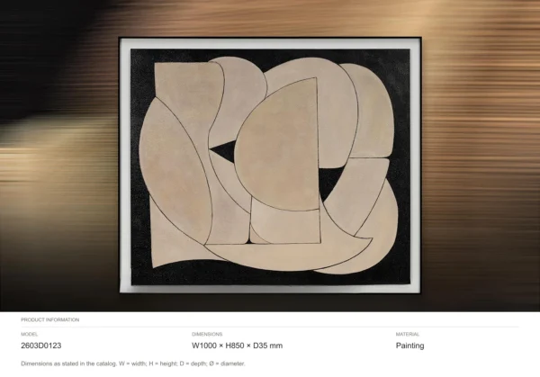 Tan Cut-Out Shapes on Cream in Black Frame, 100 x 85 cm — dimensions