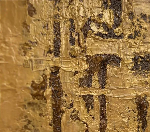 Gold Leaf City Reflection in Black Frame, 150 x 150 cm — detail