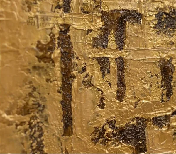 Gold Leaf City Reflection in Black Frame, 150 x 150 cm — detail
