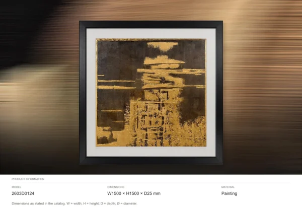 Gold Leaf City Reflection in Black Frame, 150 x 150 cm — dimensions