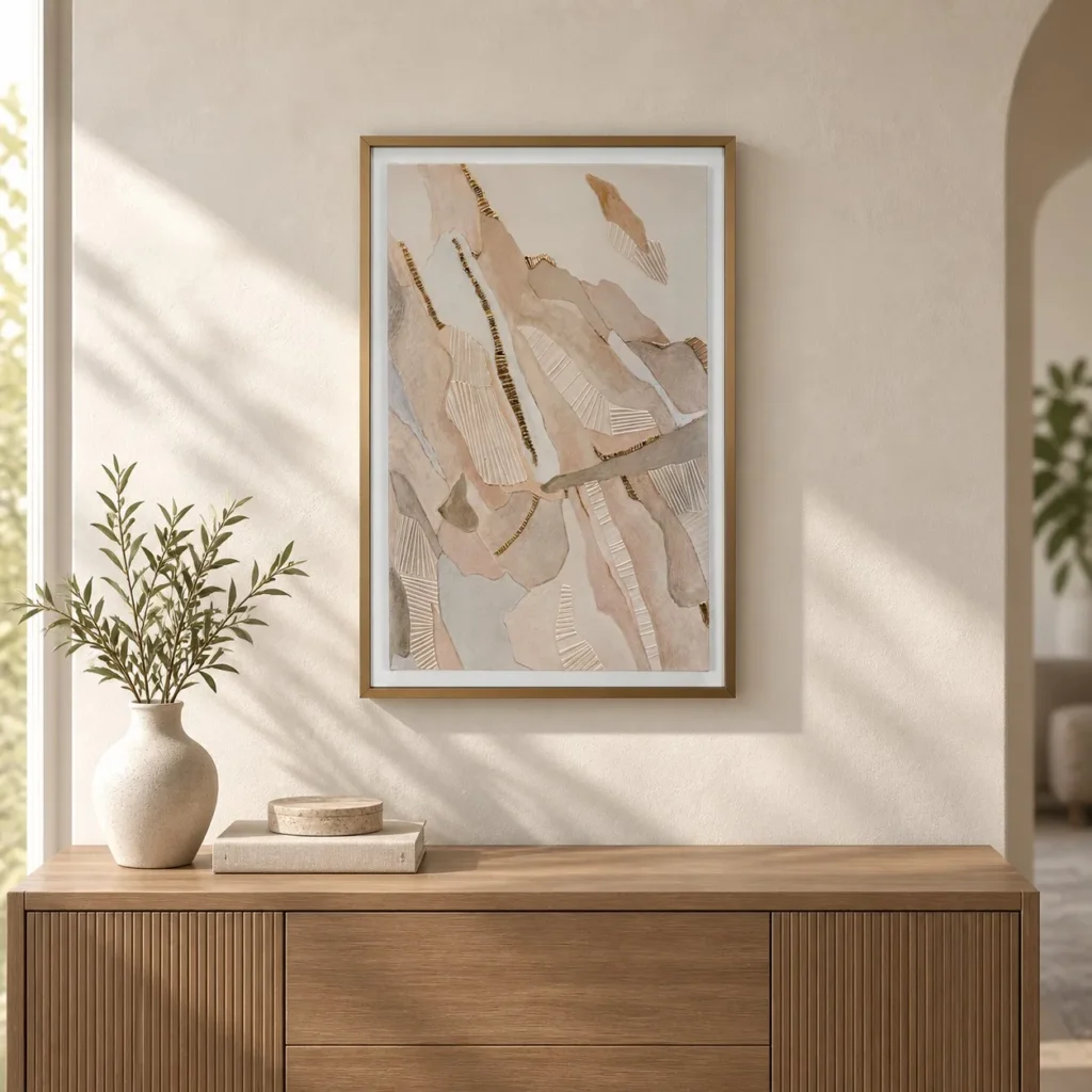 Blush Marquetry Abstract in Slim Frame, 40 x 60 cm — front view