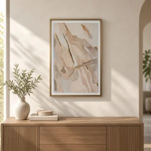 Blush Marquetry Abstract in Slim Frame, 40 x 60 cm — front view