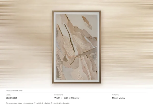 Blush Marquetry Abstract in Slim Frame, 40 x 60 cm — dimensions