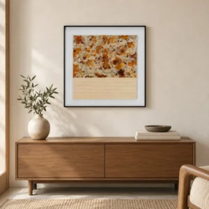 Rust Speckle with Cream Grid in Black Frame, 50 x 50 cm — front view