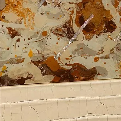 Rust Speckle with Cream Grid in Black Frame, 50 x 50 cm — detail