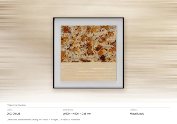 Rust Speckle with Cream Grid in Black Frame, 50 x 50 cm — dimensions