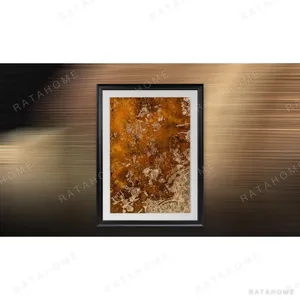 Rust and Amber Mineral Panel in Black Frame, 90 x 120 cm — in a room setting