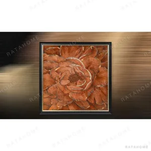 Orange Peony Relief in Black Frame, 100 x 100 cm — in a room setting
