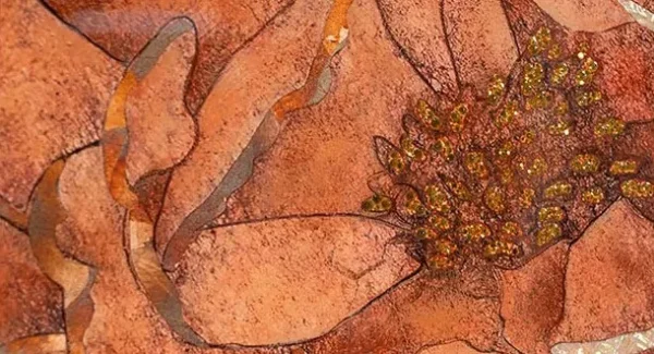 Orange Peony Relief in Black Frame, 100 x 100 cm — detail
