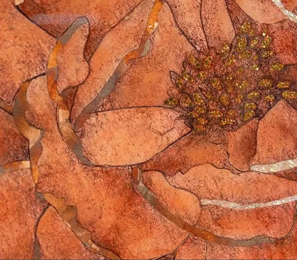 Orange Peony Relief in Black Frame, 100 x 100 cm — detail
