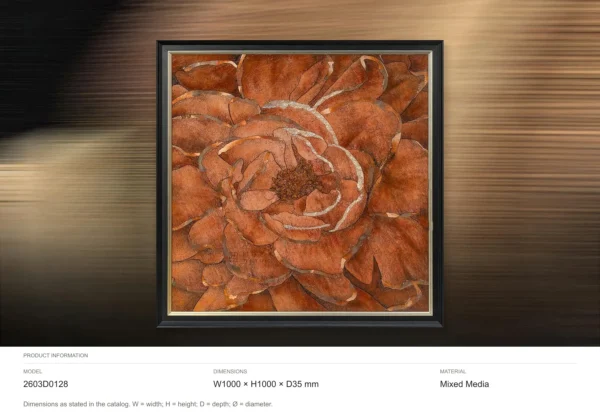 Orange Peony Relief in Black Frame, 100 x 100 cm — dimensions
