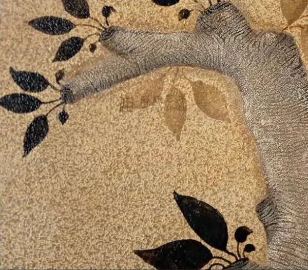 Wide Plum Branch Lacquer Panel in brushed brass — detail
