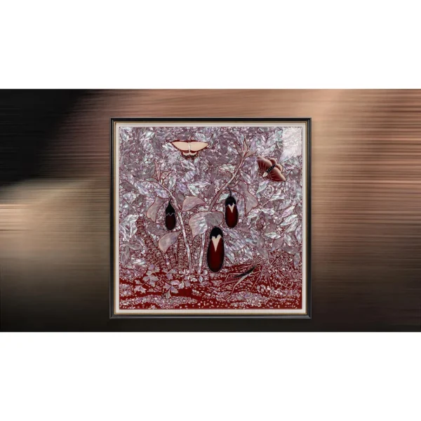 Mother of Pearl Aubergine Lacquer Panel in burgundy — in a room setting