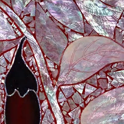 Mother of Pearl Aubergine Lacquer Panel in burgundy — detail