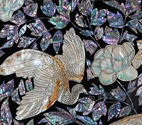 Mother of Pearl Garden Lacquer Panel in black — detail