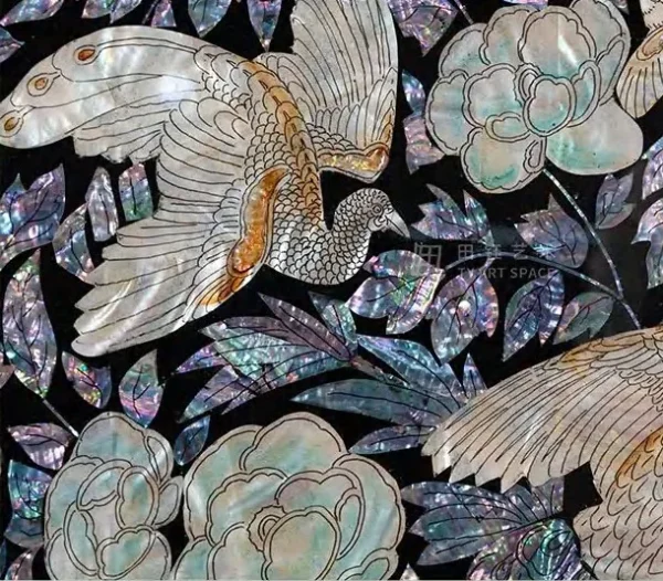 Mother of Pearl Garden Lacquer Panel in black — detail