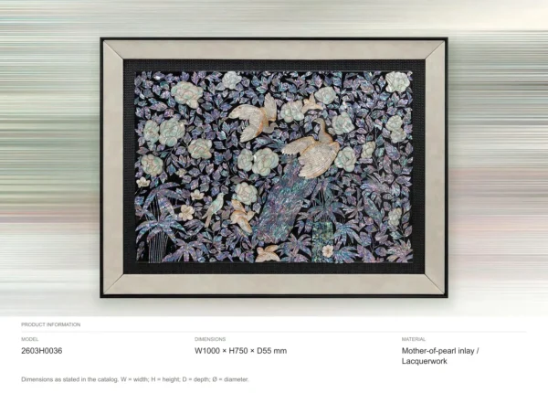 Mother of Pearl Garden Lacquer Panel in black — dimensions