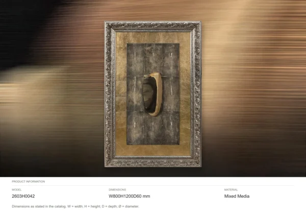 Gold Panel with Stone Fragment in Ornate Silver Frame, 80 x — dimensions