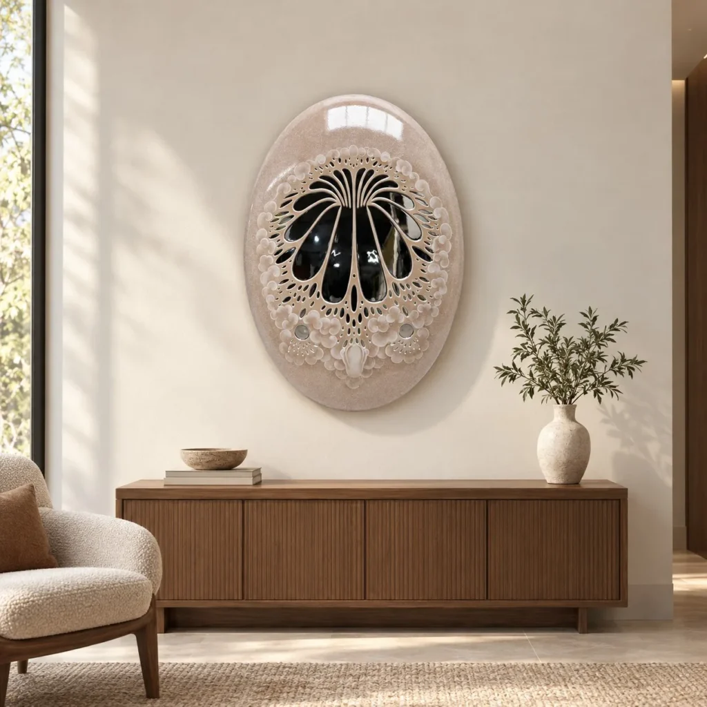 Oval Fibreglass Dish in rose stone — front view