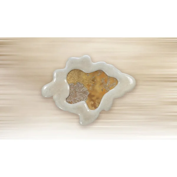 Carved Cloud Panel with Gold and Mother of Pearl, 120 x 90 in ivory — in a room setting