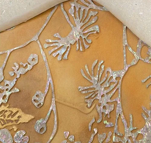 Carved Cloud Panel with Gold and Mother of Pearl, 120 x 90 in ivory — detail