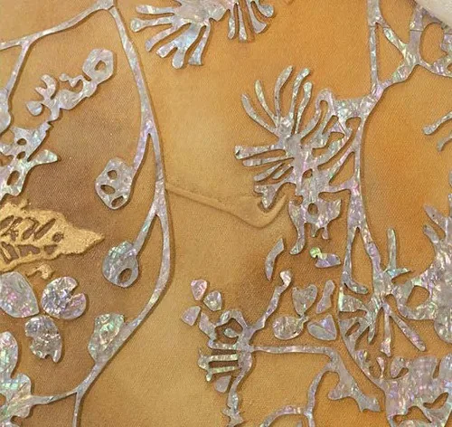 Carved Cloud Panel with Gold and Mother of Pearl, 120 x 90 in ivory — detail
