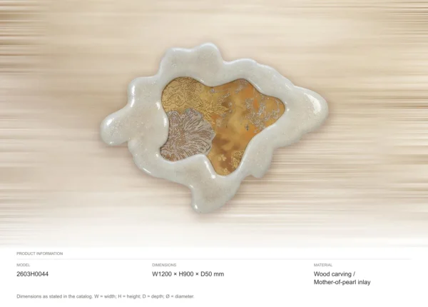 Carved Cloud Panel with Gold and Mother of Pearl, 120 x 90 in ivory — dimensions