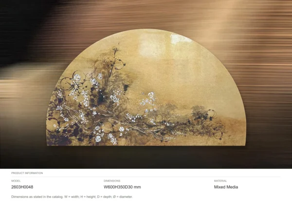 Half Moon Gold Leaf Blossom Panel, 60 x 35 cm in brushed brass — dimensions