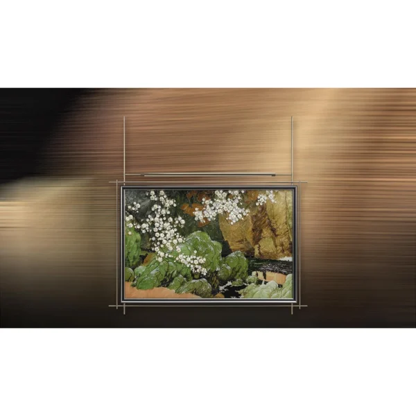 Moss Garden Relief on Brass Rods, 170 x 170 cm in olive — in a room setting