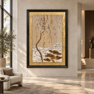 Willow and River Gold Leaf Panel in brushed brass — front view