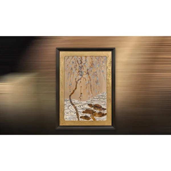 Willow and River Gold Leaf Panel in brushed brass — in a room setting