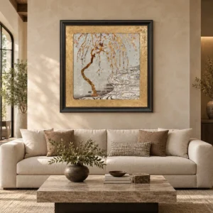 Willow and River Gold Leaf Panel in brushed brass — front view