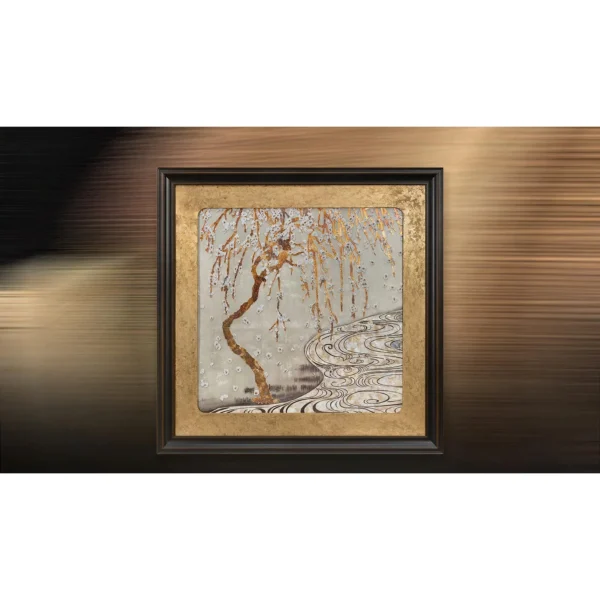 Willow and River Gold Leaf Panel in brushed brass — in a room setting