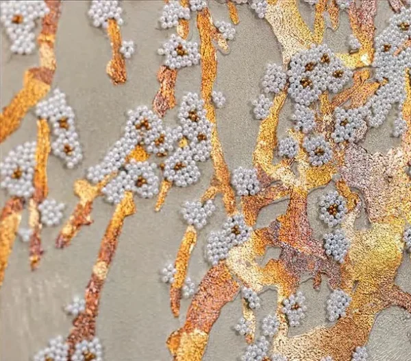 Willow and River Gold Leaf Panel in brushed brass — detail